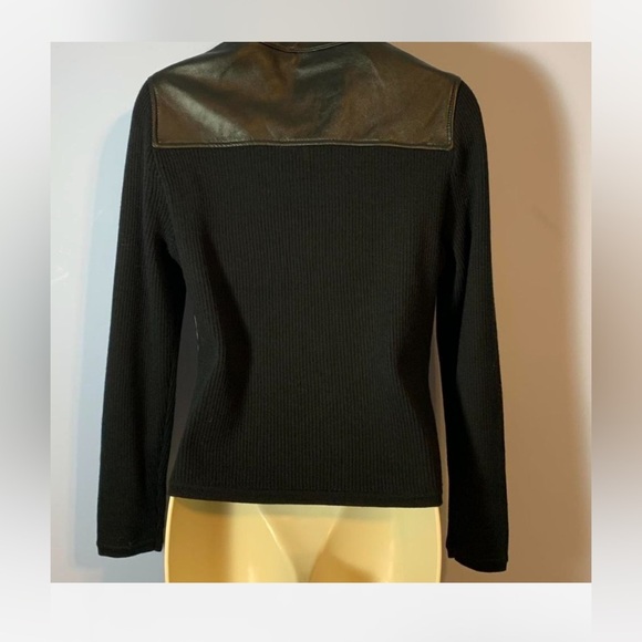 Jaclyn Smith Black Leather front Jacket with Knit Sleeves back circle neck M - Picture 3 of 5